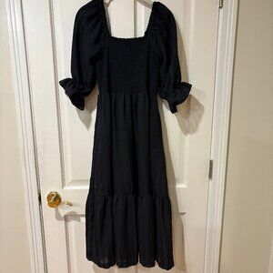 NWT Madewell Lucie Elbow Sleeve Smocked Midi Dress XS